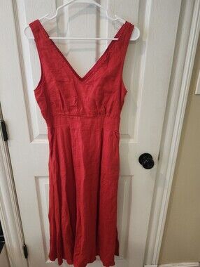 Cynthia Rowley 100% Linen Red Midi Dress